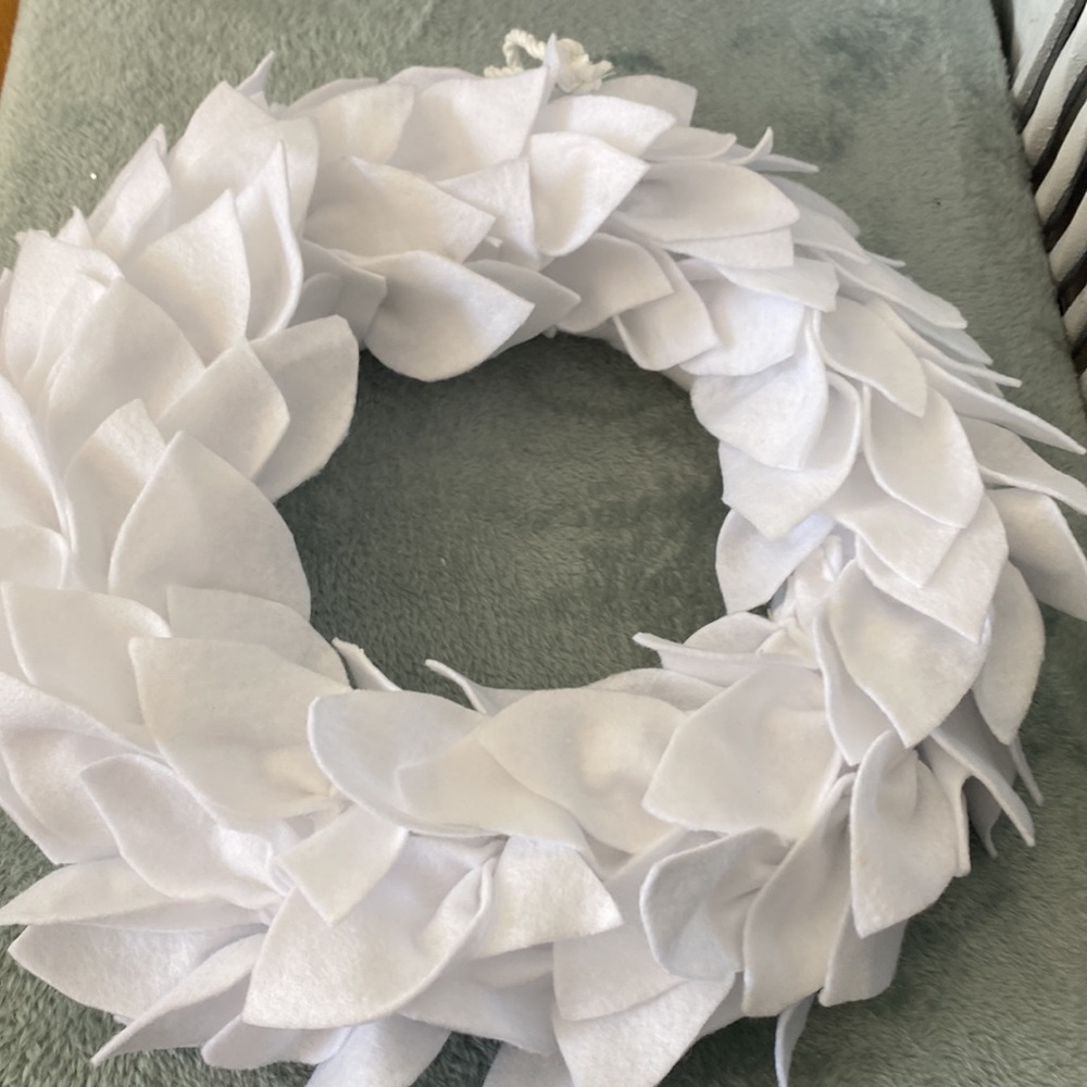 White leaves wreath approximately 15 inch diameter